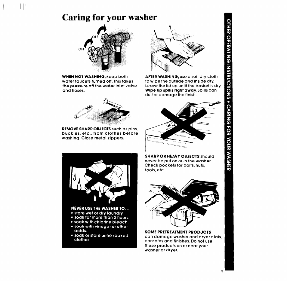 Caring for your washer | Whirlpool LA54OOXP User Manual | Page 9 / 12