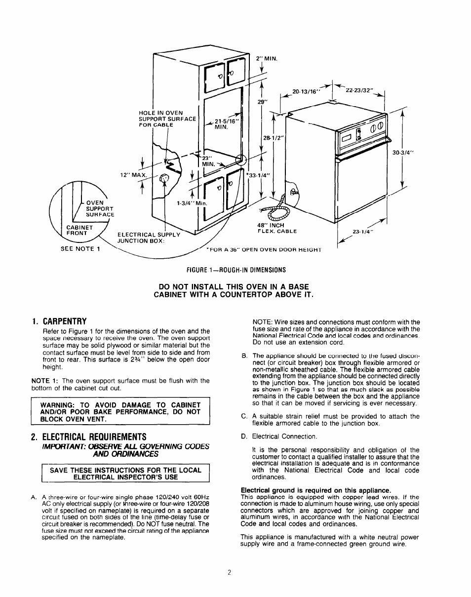 Carpentry, Electrical requirements | Whirlpool 311435 User Manual | Page 2 / 4
