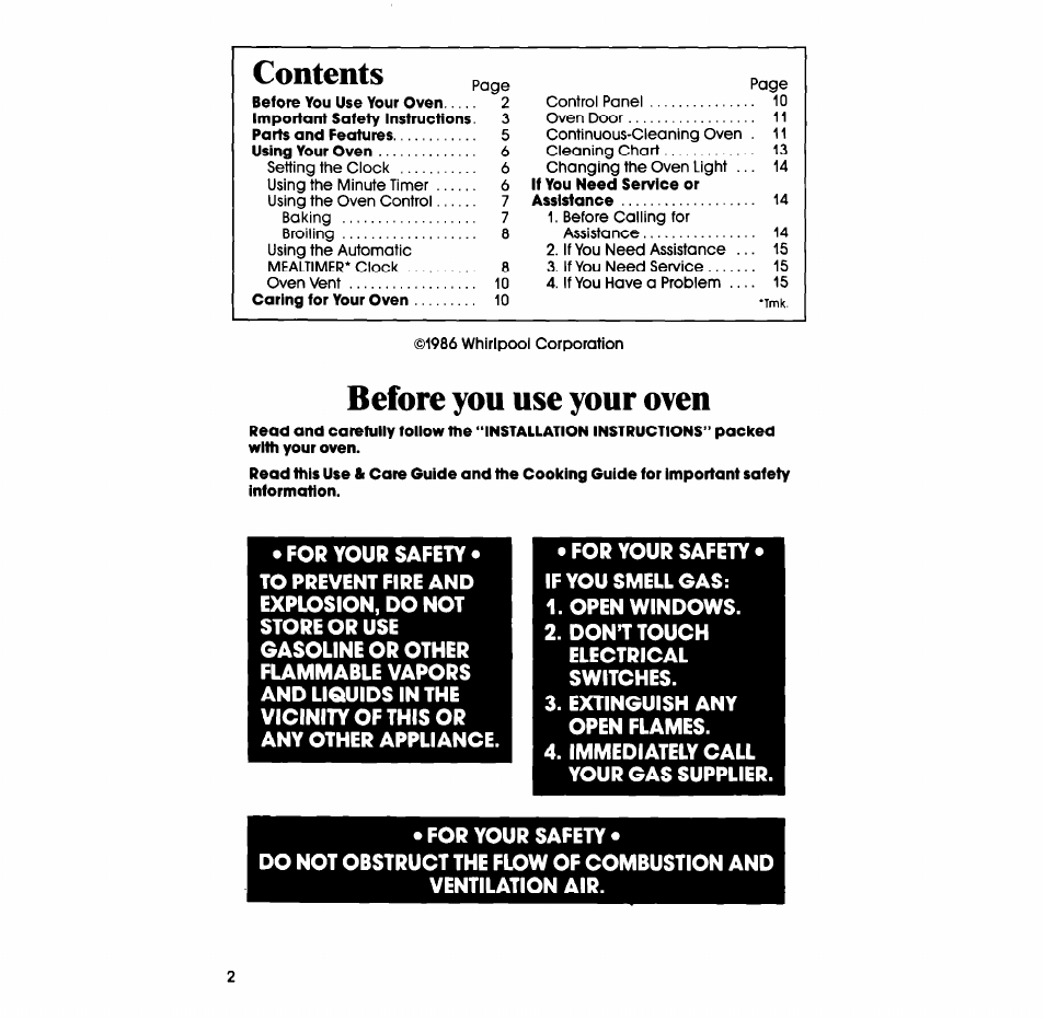 Before you use your oven | Whirlpool SB130PER User Manual | Page 2 / 16