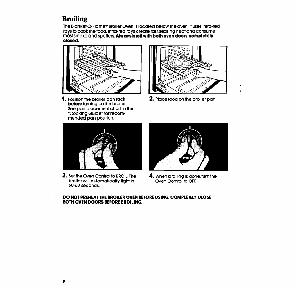 Broiling | Whirlpool SB130PER User Manual | Page 8 / 16