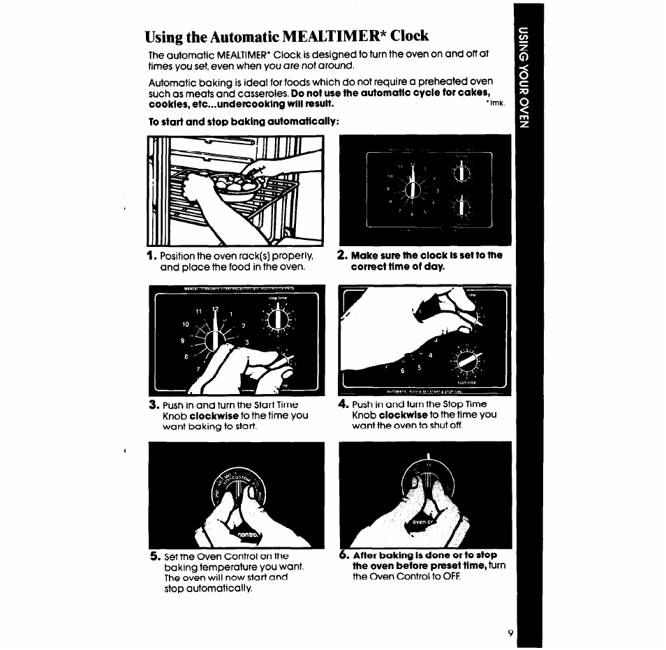 Using the automatic mealtimer* clock | Whirlpool SB130PER User Manual | Page 9 / 16