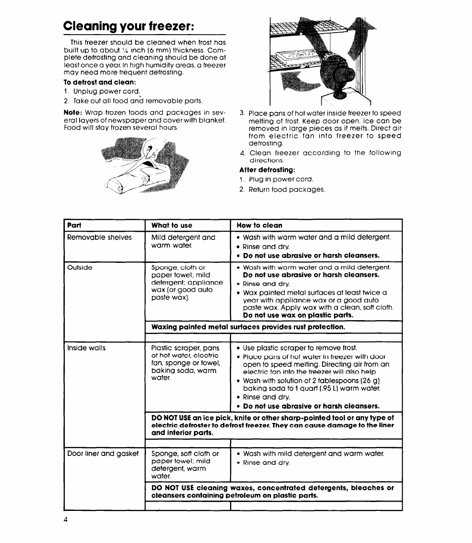 Cleaning your freezer | Whirlpool EV090FXK User Manual | Page 4 / 8
