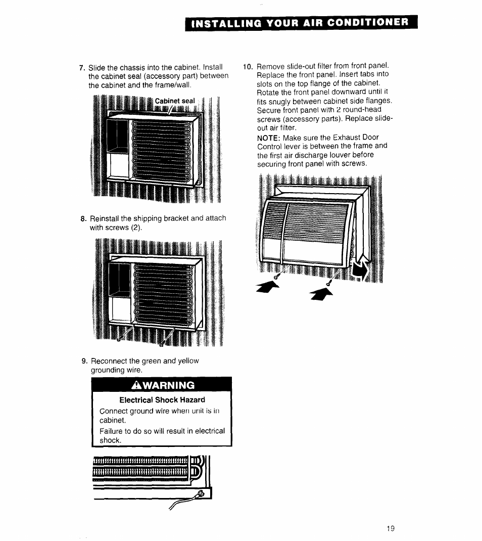 Ikwarning, Installing your air conditioner | Whirlpool 3PACH21DD0 User Manual | Page 19 / 20