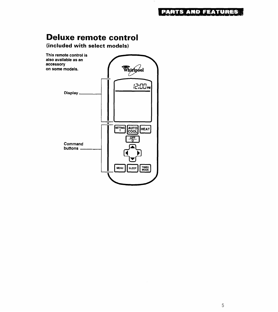 Deluxe remote control | Whirlpool 3PACH21DD0 User Manual | Page 5 / 20