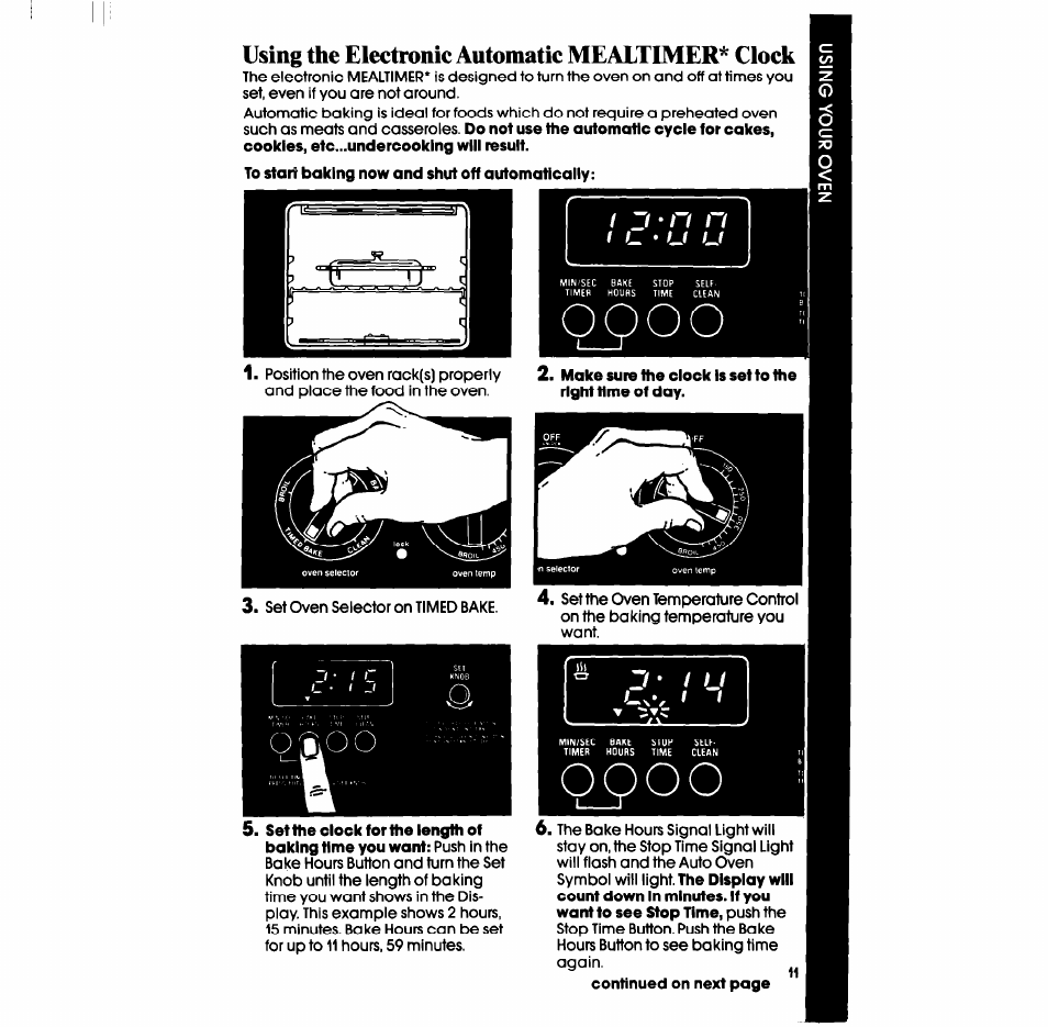 O*,oo, Using the electronic automatic mealtimer* clock | Whirlpool RB760PXT User Manual | Page 11 / 24