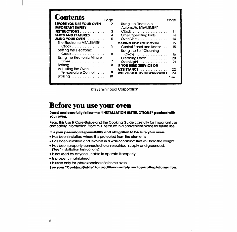 Before you use your oven | Whirlpool RB760PXT User Manual | Page 2 / 24