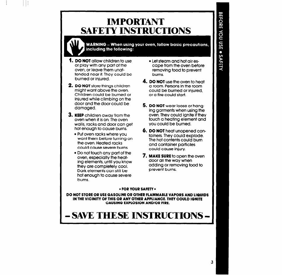 Important safety instructions, Save these instructions | Whirlpool RB760PXT User Manual | Page 3 / 24