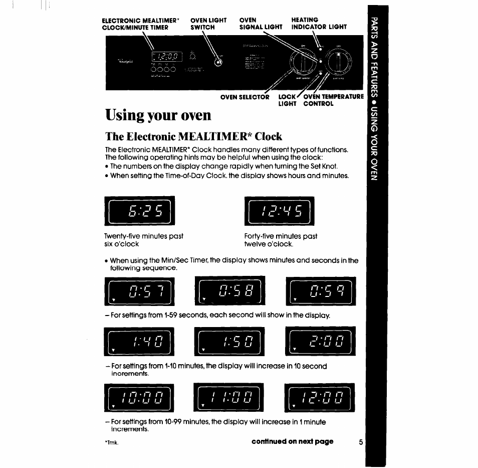 Using your oven, The electronic mealtimer’^ clock | Whirlpool RB760PXT User Manual | Page 5 / 24