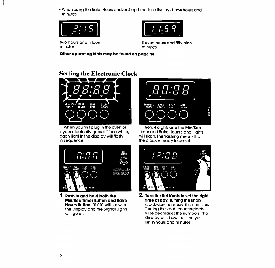 Setting the electronic clock, U u • u u | Whirlpool RB760PXT User Manual | Page 6 / 24