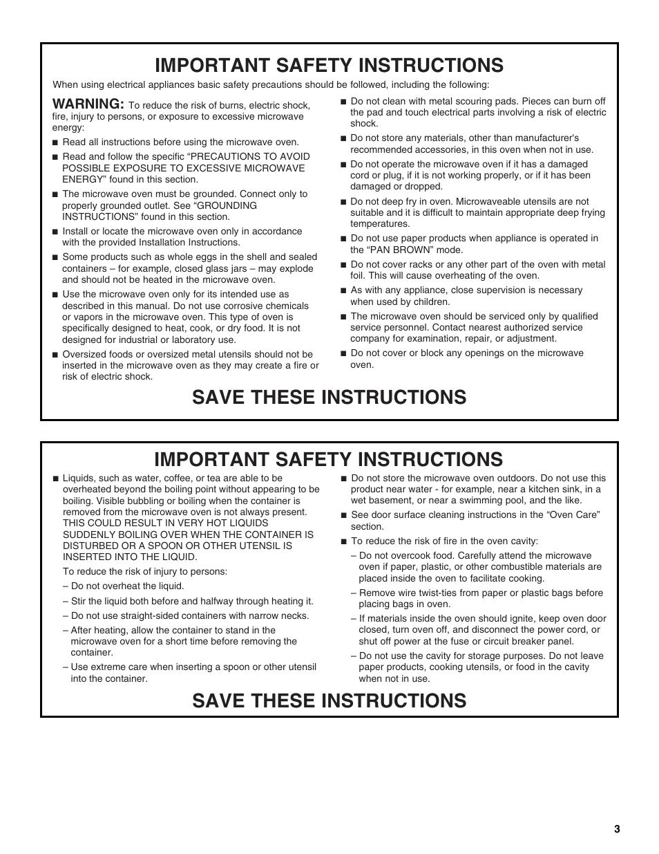 Warning | Whirlpool GMC305 User Manual | Page 3 / 16