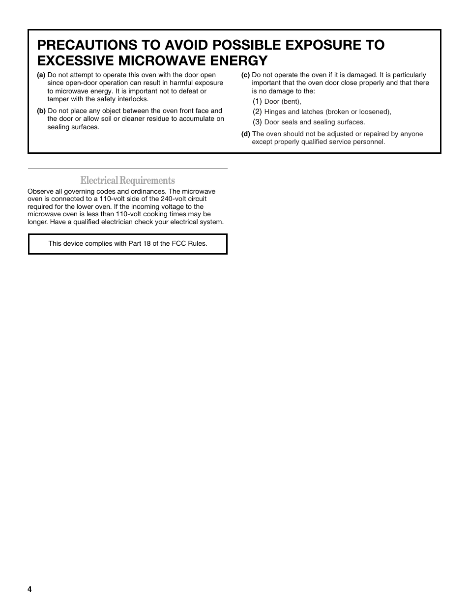 Electrical requirements | Whirlpool GMC305 User Manual | Page 4 / 16