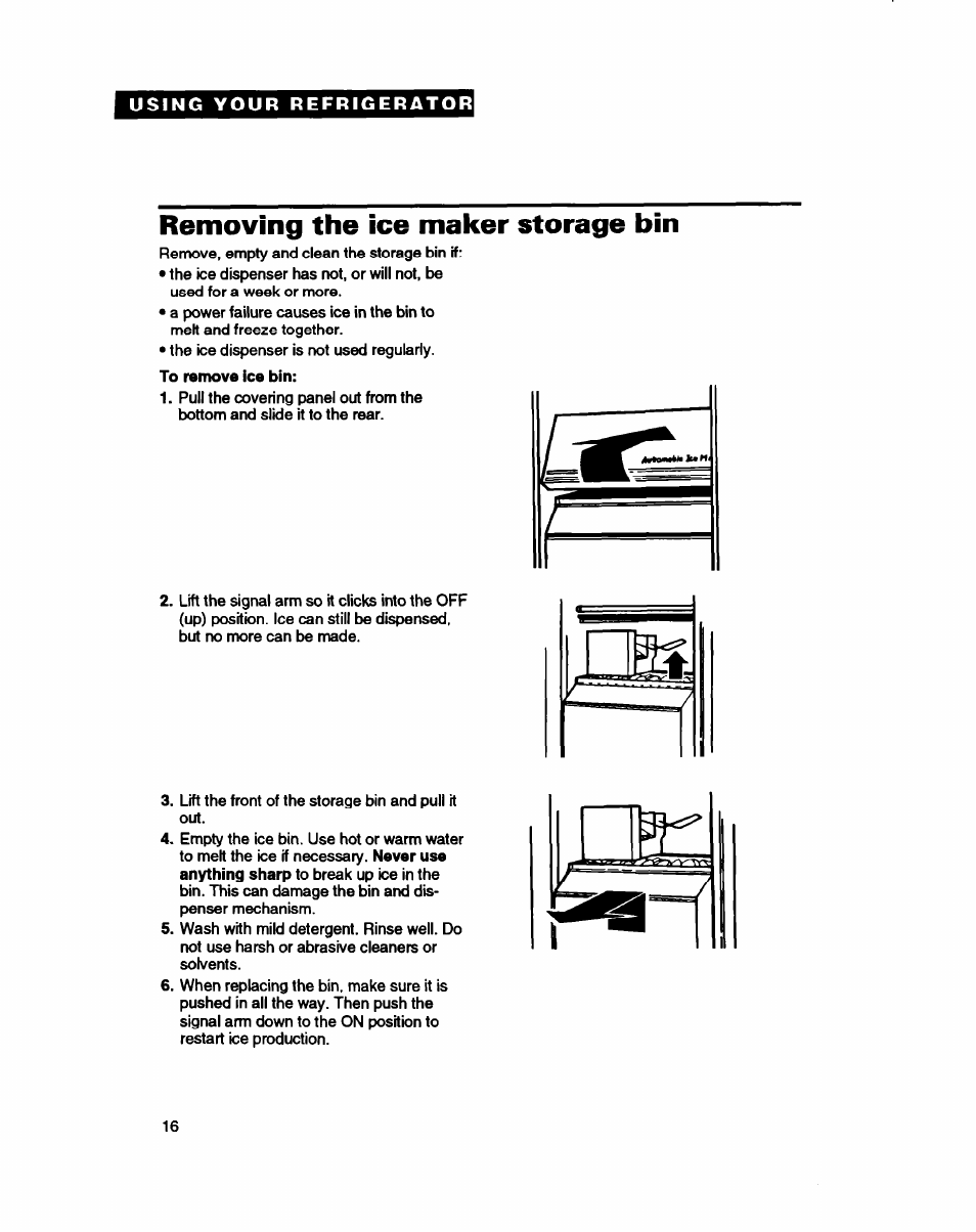 Removing the ice maker storage bin | Whirlpool ED22DC User Manual | Page 16 / 28