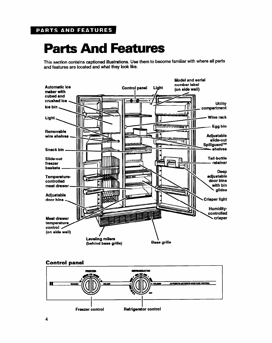 Parts and features | Whirlpool ED22DC User Manual | Page 4 / 28