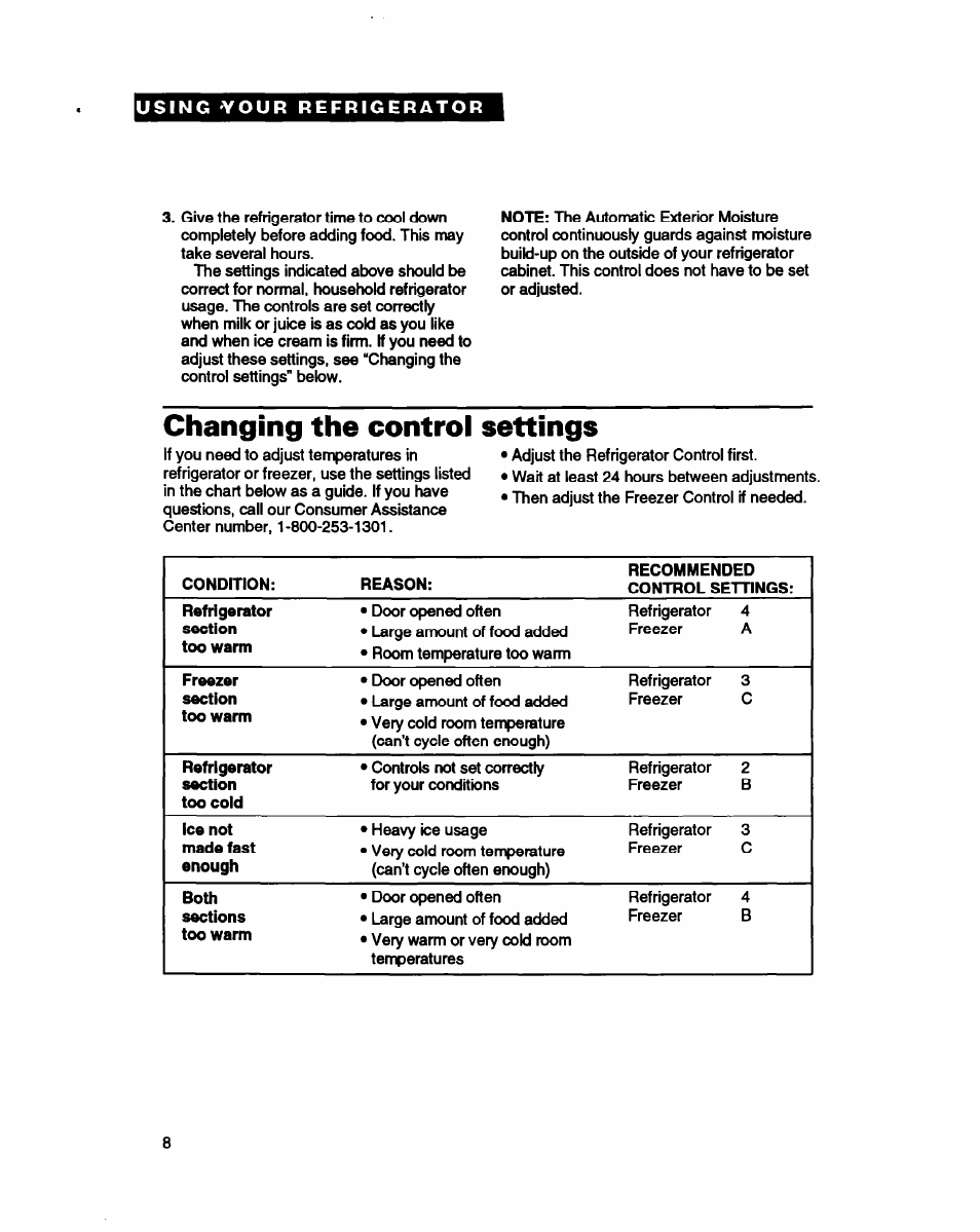 Changing the control settings | Whirlpool ED22DC User Manual | Page 8 / 28