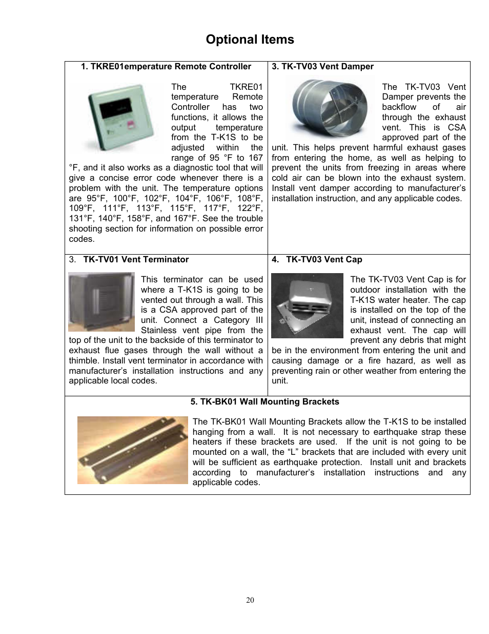 Optional items | Whirlpool T-K1S User Manual | Page 21 / 26