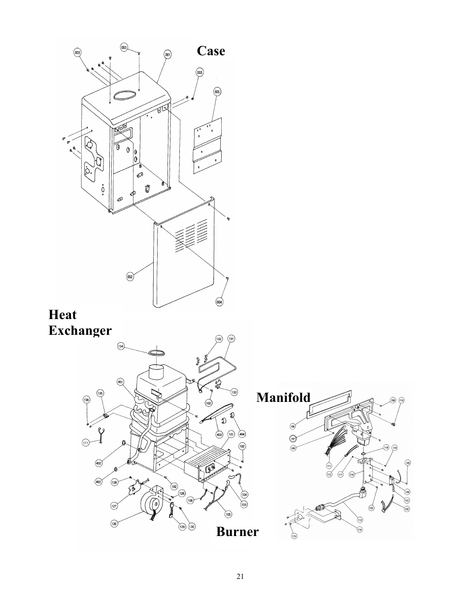 Burner manifold case heat exchanger | Whirlpool T-K1S User Manual | Page 22 / 26