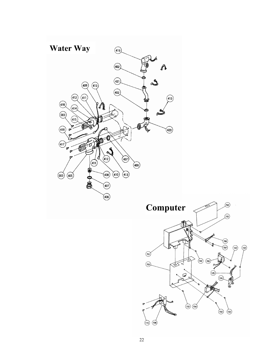 Computer, Water way | Whirlpool T-K1S User Manual | Page 23 / 26