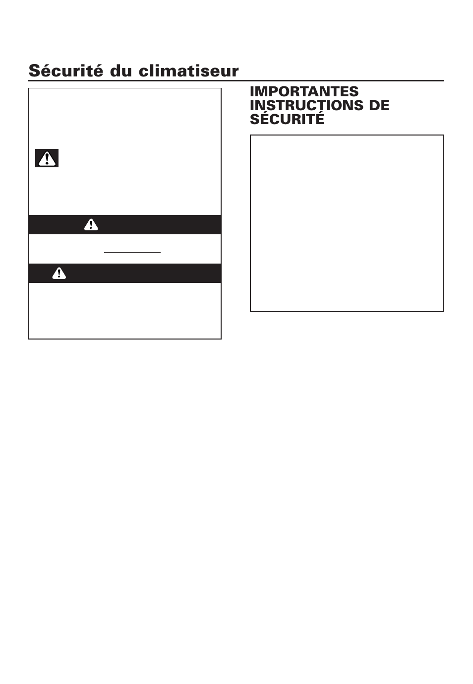 Sécurité du climatiseur, Danger avertissement, Importantes instructions de sécurité | Whirlpool 4380701 User Manual | Page 15 / 36