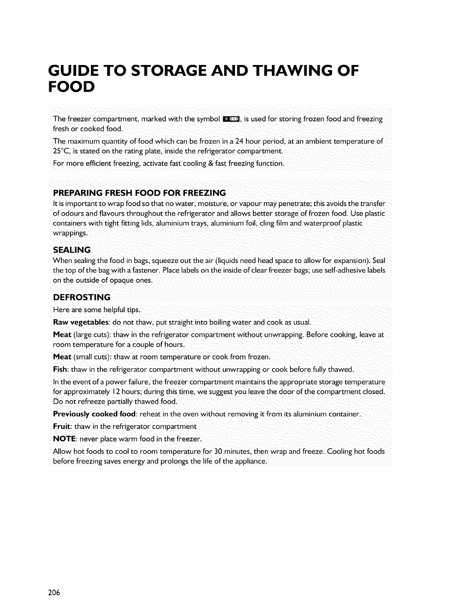 Guide to storage and thawing of food | Whirlpool Freezer User Manual | Page 15 / 27