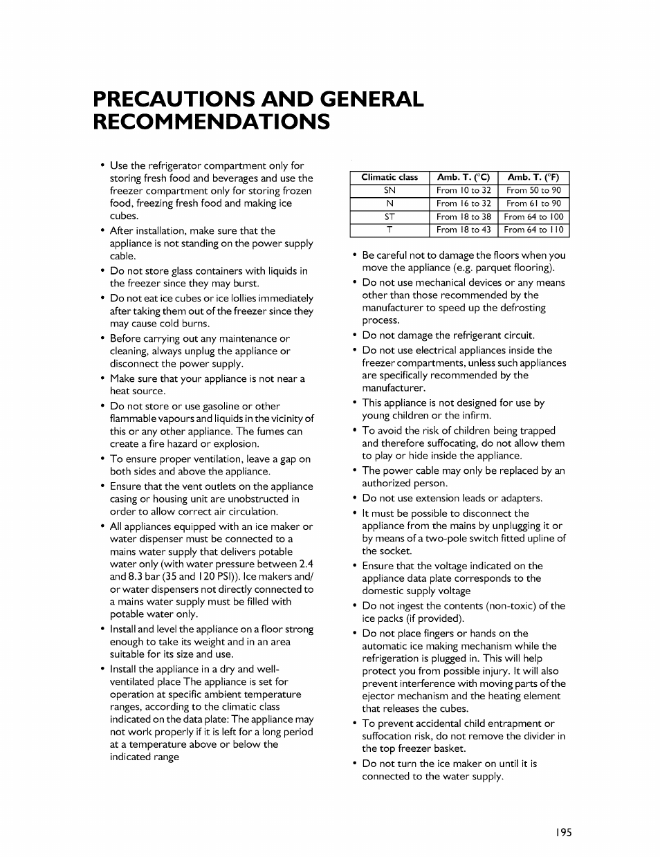 Precautions and general recommendations | Whirlpool Freezer User Manual | Page 4 / 27