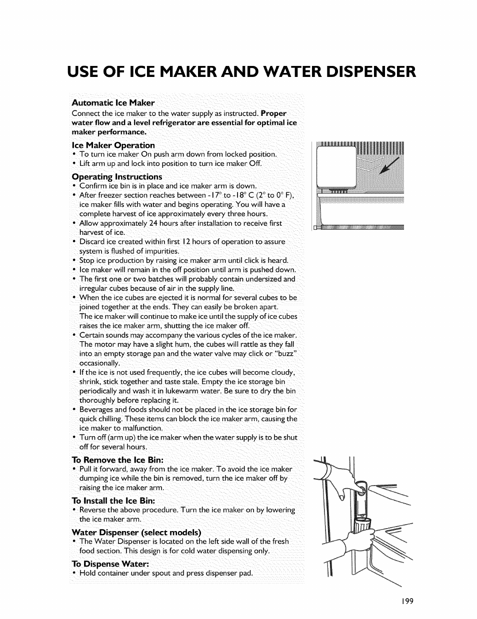 Use of ice maker and water dispenser | Whirlpool Freezer User Manual | Page 8 / 27