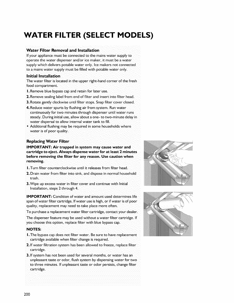 Water filter (select models), Notes | Whirlpool Freezer User Manual | Page 9 / 27