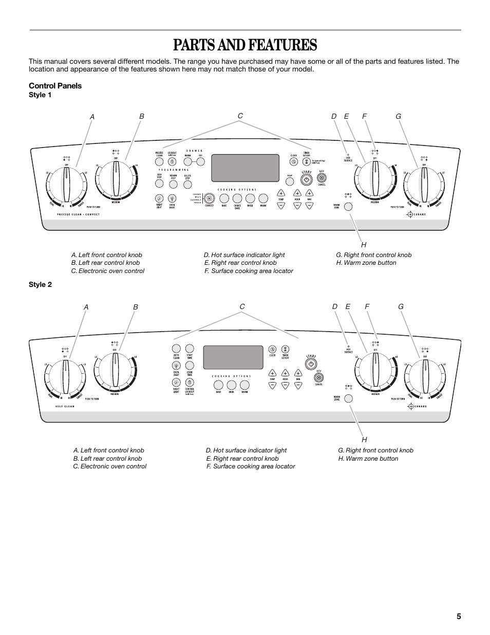 Parts and features | Whirlpool GR563LXSB0 User Manual | Page 5 / 32
