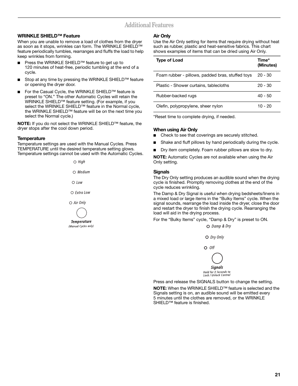 Additional features | Whirlpool 8577194 User Manual | Page 21 / 28