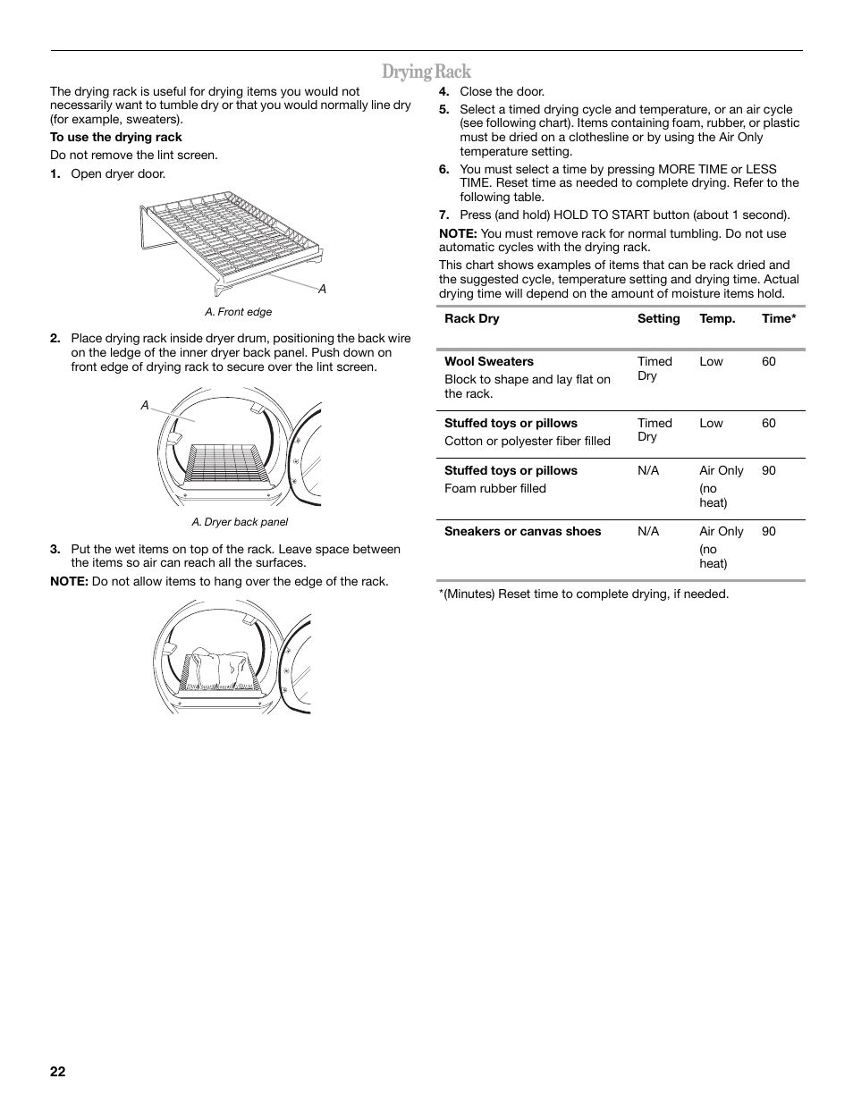 Drying rack | Whirlpool 8577194 User Manual | Page 22 / 28