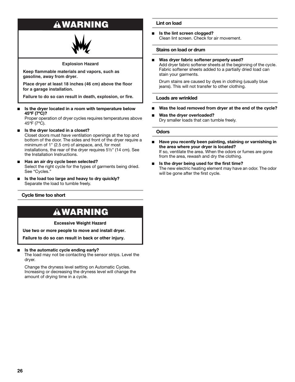 Warning | Whirlpool 8577194 User Manual | Page 26 / 28