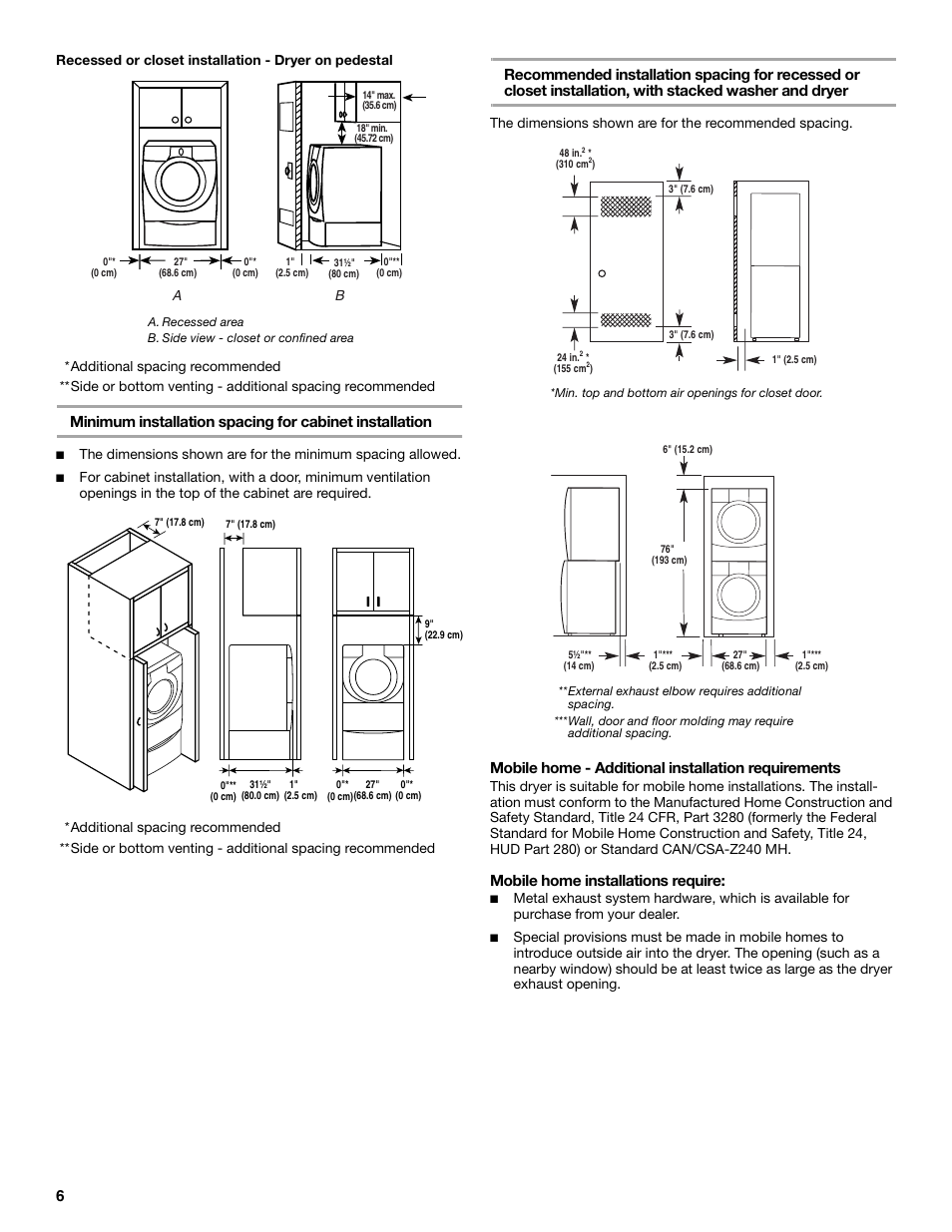 Mobile home - additional installation requirements, Mobile home installations require | Whirlpool 8577194 User Manual | Page 6 / 28