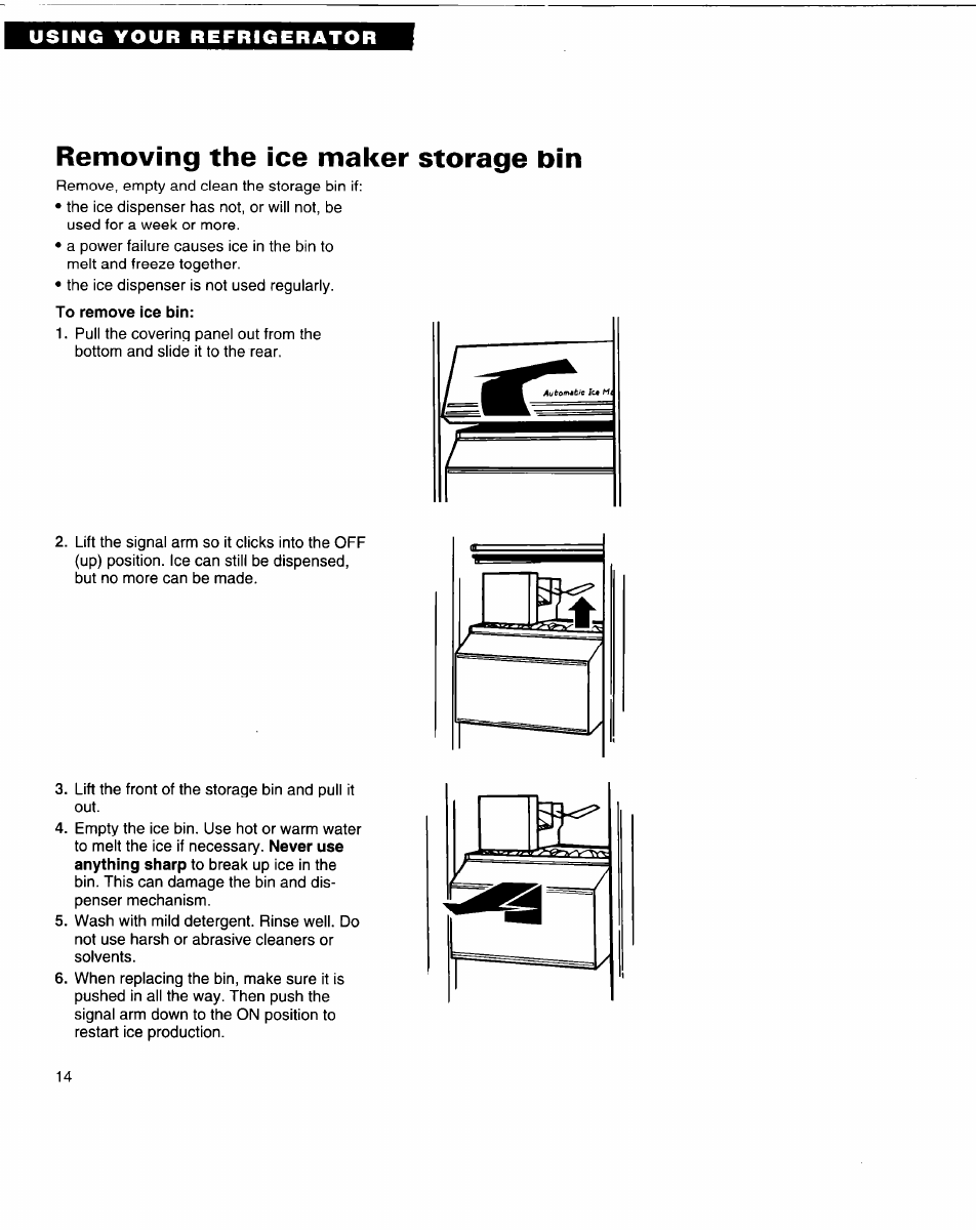 Removing the ice maker storage bin | Whirlpool 3VED29DQ User Manual | Page 14 / 24