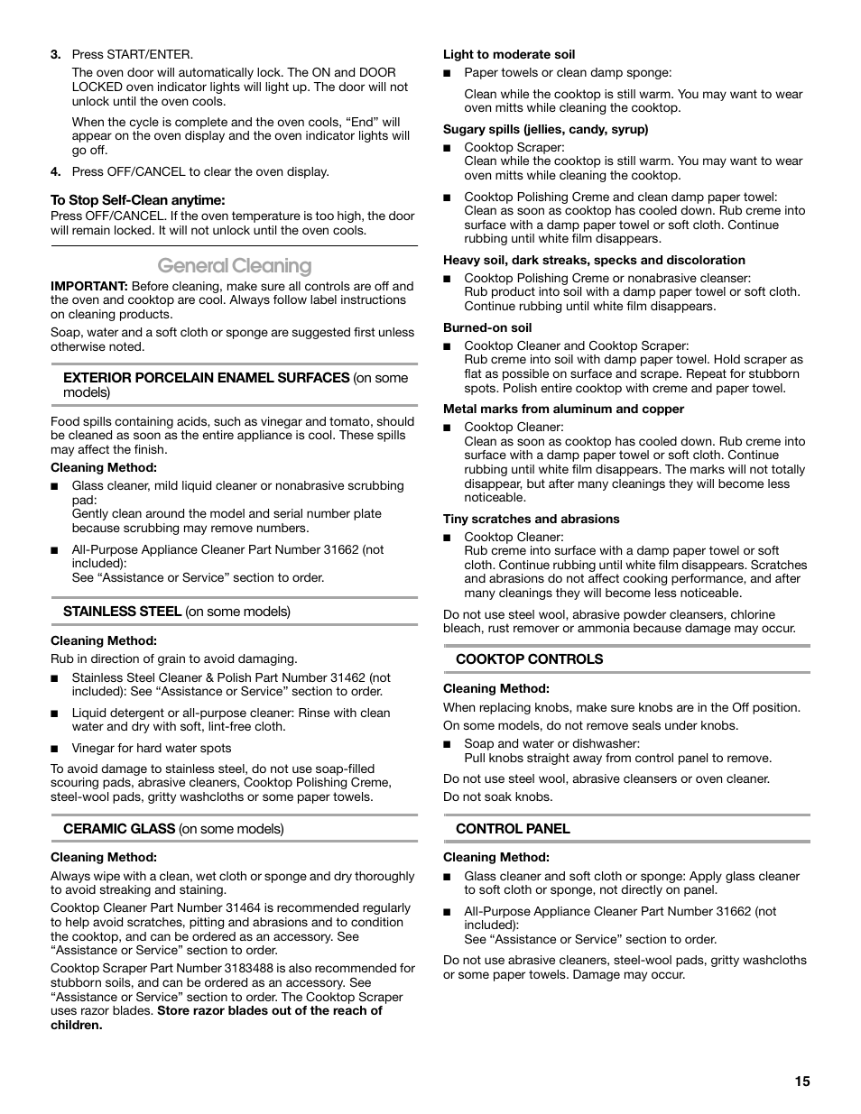 General cleaning | Whirlpool W10017720 User Manual | Page 15 / 20