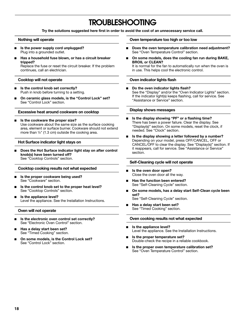 Troubleshooting | Whirlpool W10017720 User Manual | Page 18 / 20