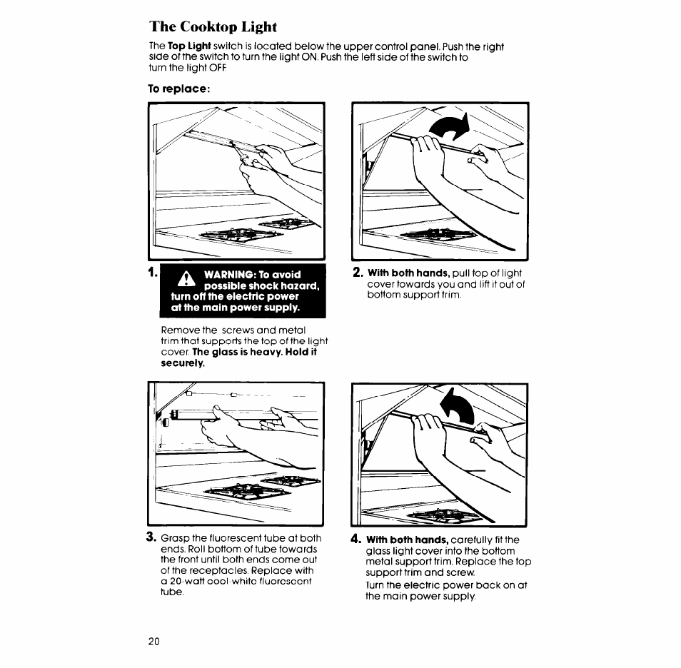 The cooktop light | Whirlpool SM958PES User Manual | Page 20 / 24