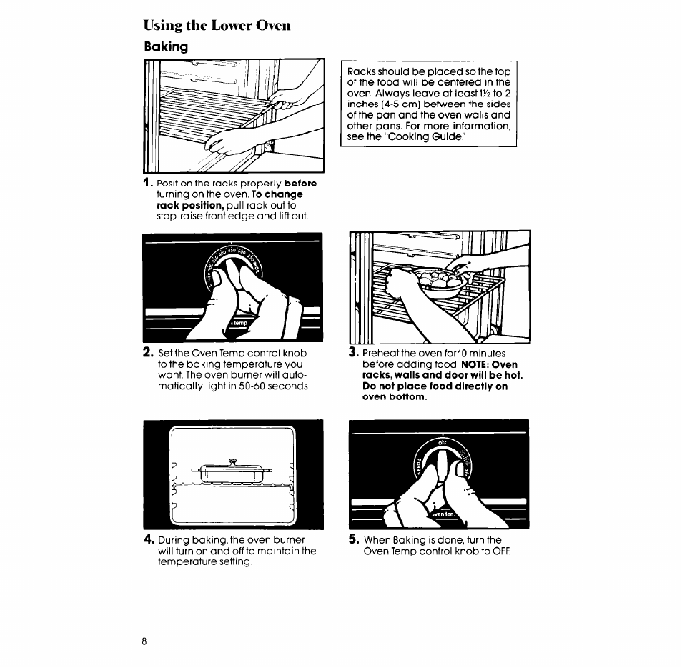 Using the lower oven baking, Using the lower oven | Whirlpool SM958PES User Manual | Page 8 / 24