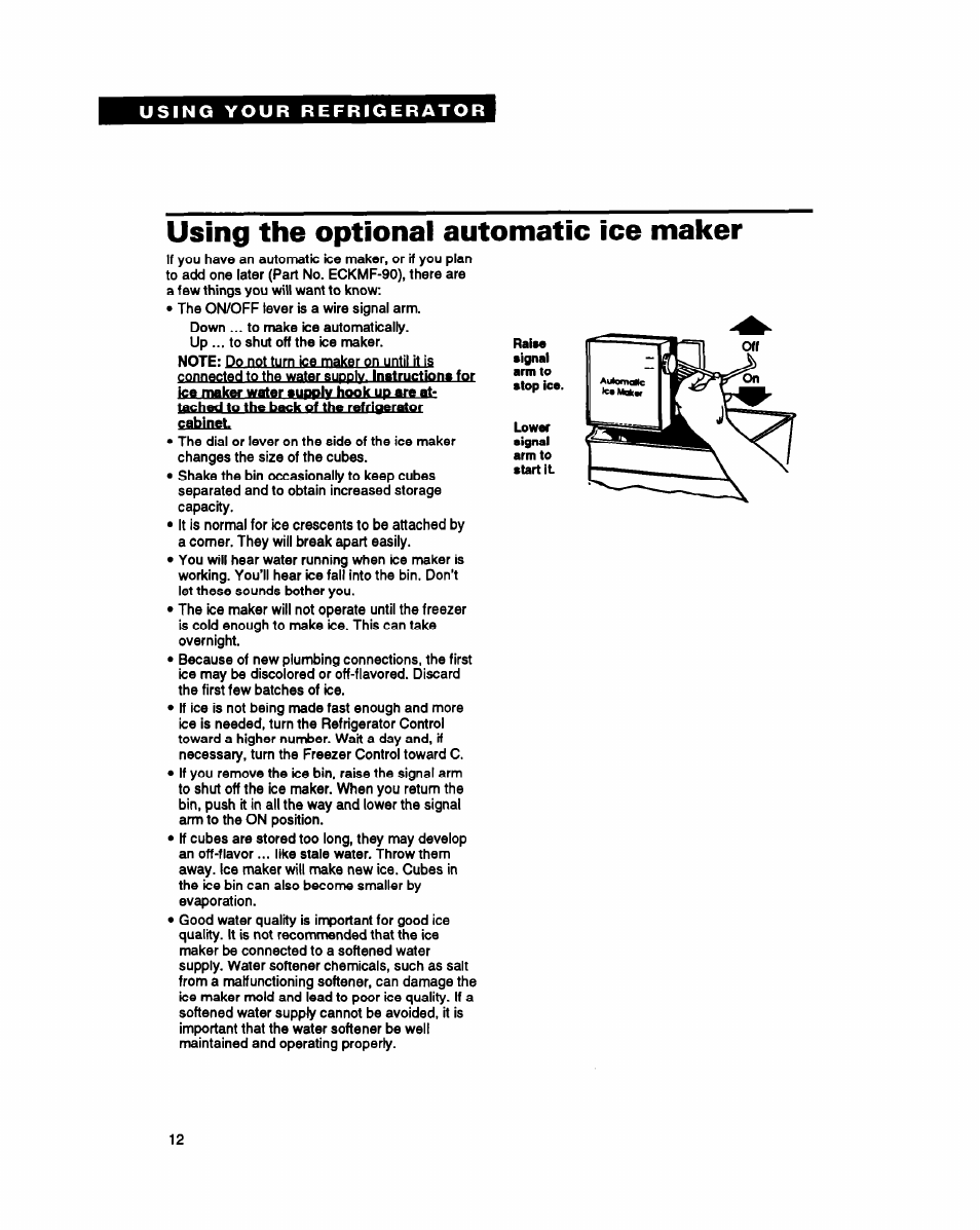 Using the optional automatic ice maker | Whirlpool EB21DK User Manual | Page 12 / 24