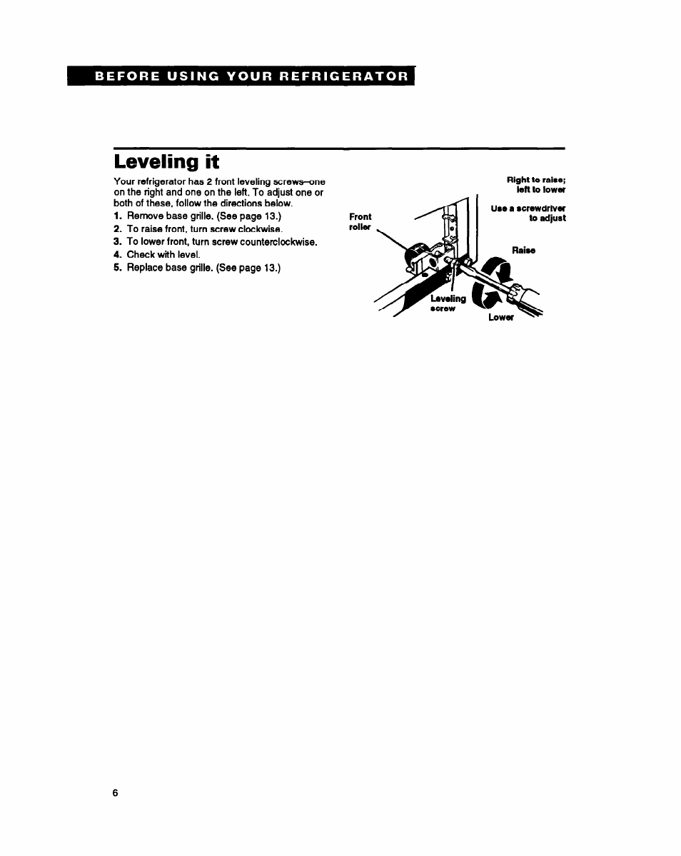 Leveling it | Whirlpool EB21DK User Manual | Page 6 / 24