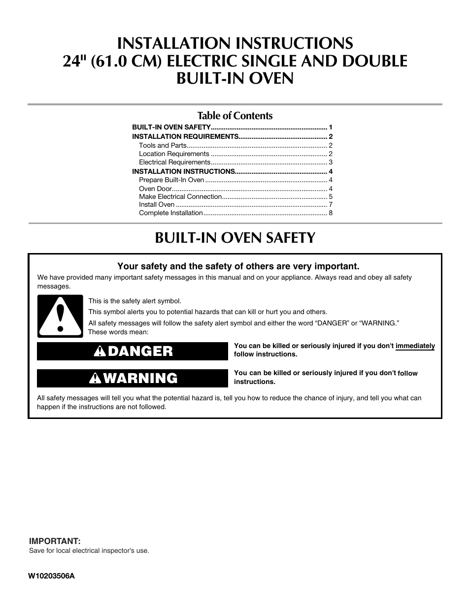 Whirlpool W10203506A User Manual | 8 pages