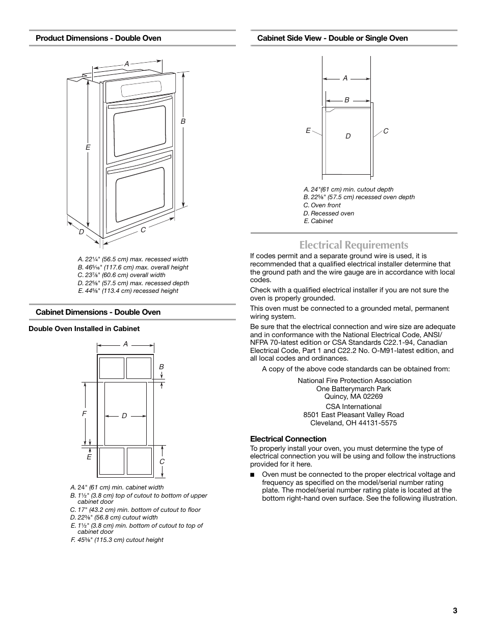 Electrical requirements | Whirlpool W10203506A User Manual | Page 3 / 8