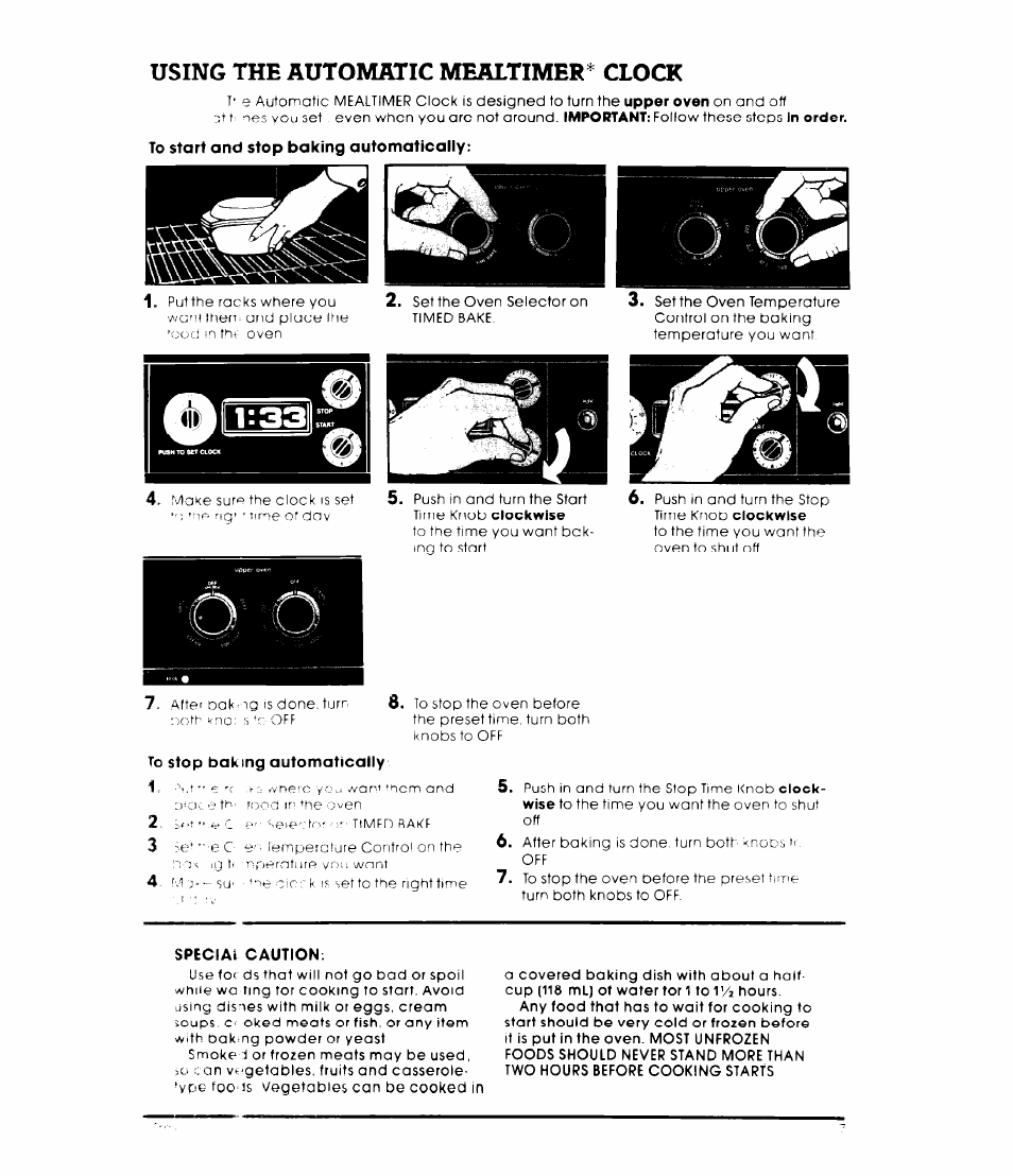 Using the automatic mealtimer* clock, Speciai caution, Using the automatic mealtimer olock | Whirlpool RB47OPXL User Manual | Page 7 / 16