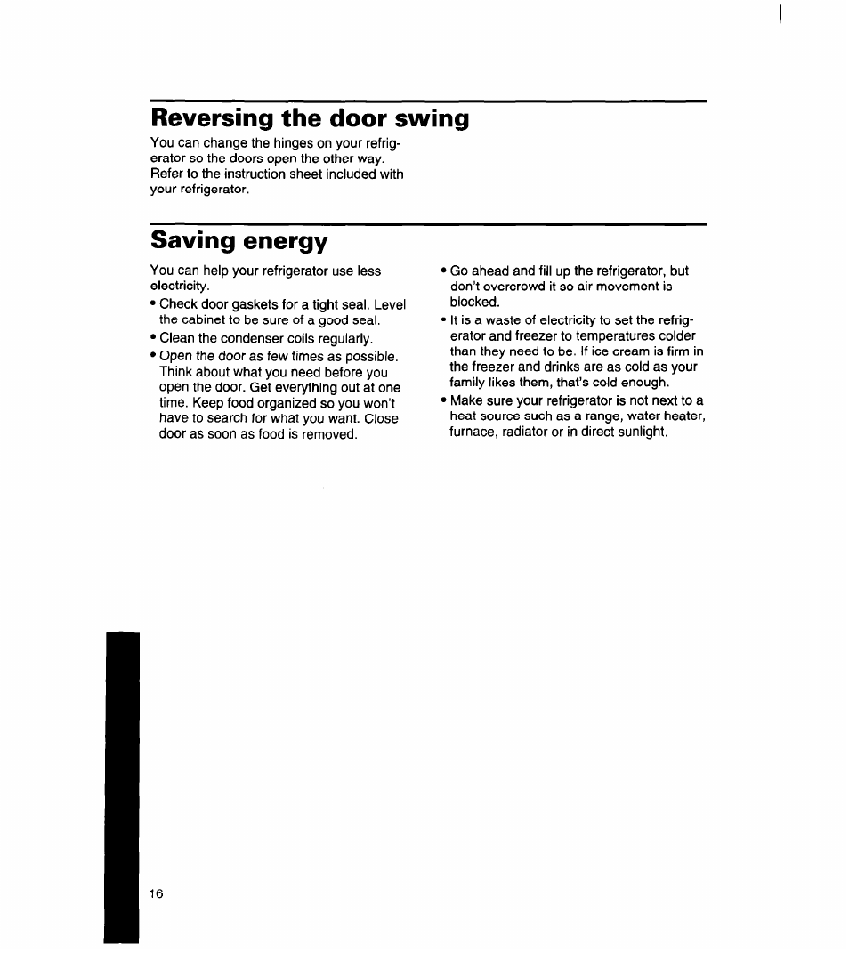 Reversing the door swing, Saving energy | Whirlpool 8ET18DK User Manual | Page 17 / 26