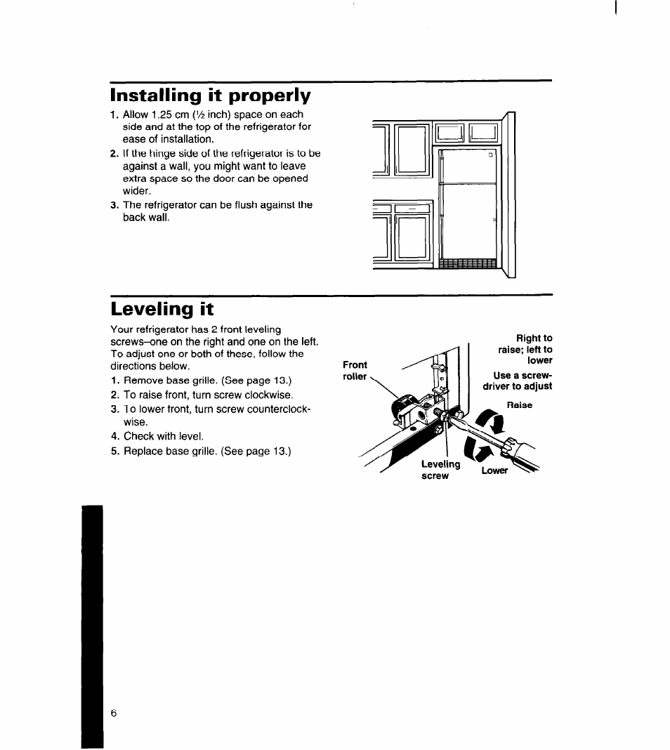 Installing it properly, Leveling it | Whirlpool 8ET18DK User Manual | Page 7 / 26