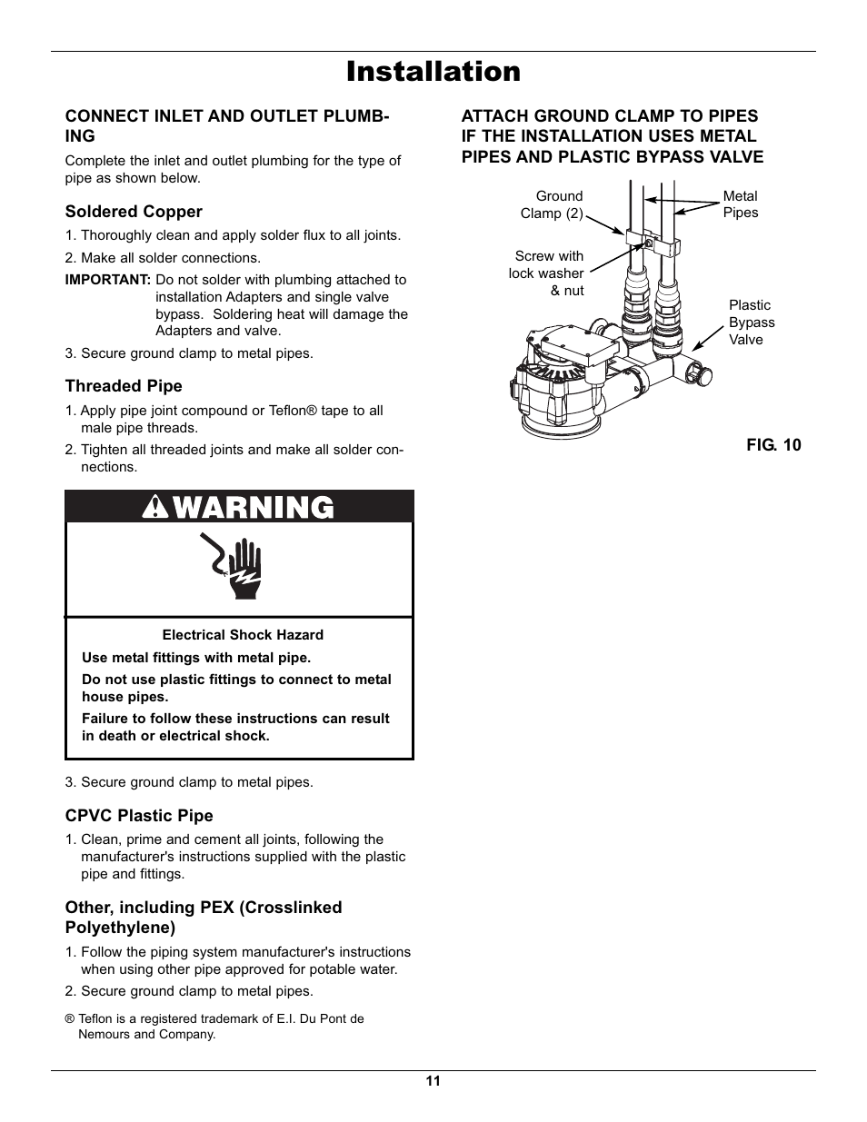 Installation | Whirlpool WHELJ1 User Manual | Page 11 / 27