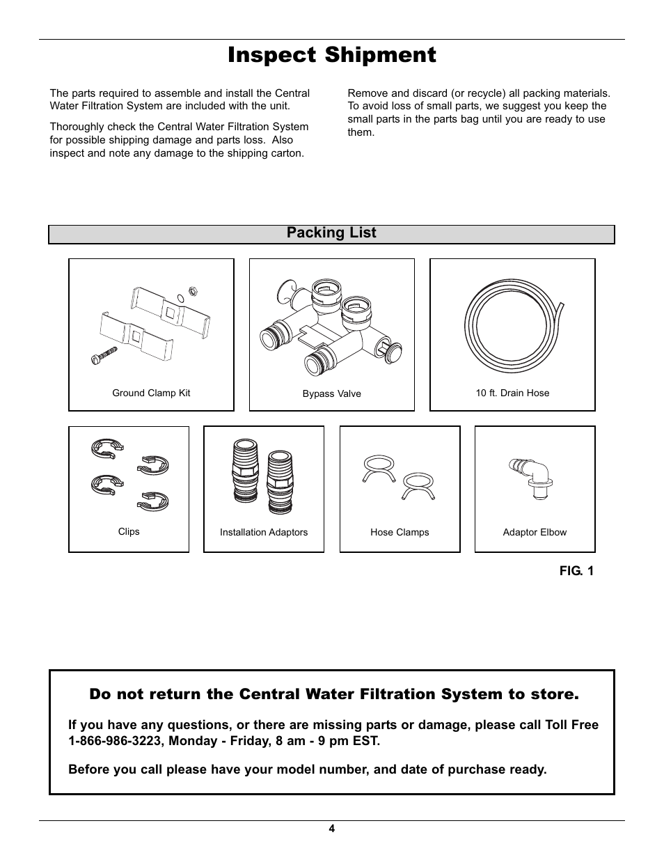 Inspect shipment, Packing list | Whirlpool WHELJ1 User Manual | Page 4 / 27