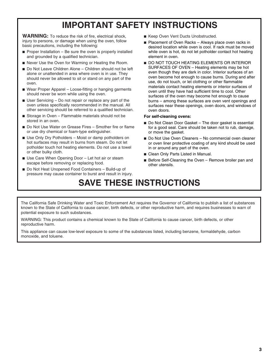 Warning | Whirlpool GBD307 User Manual | Page 3 / 16