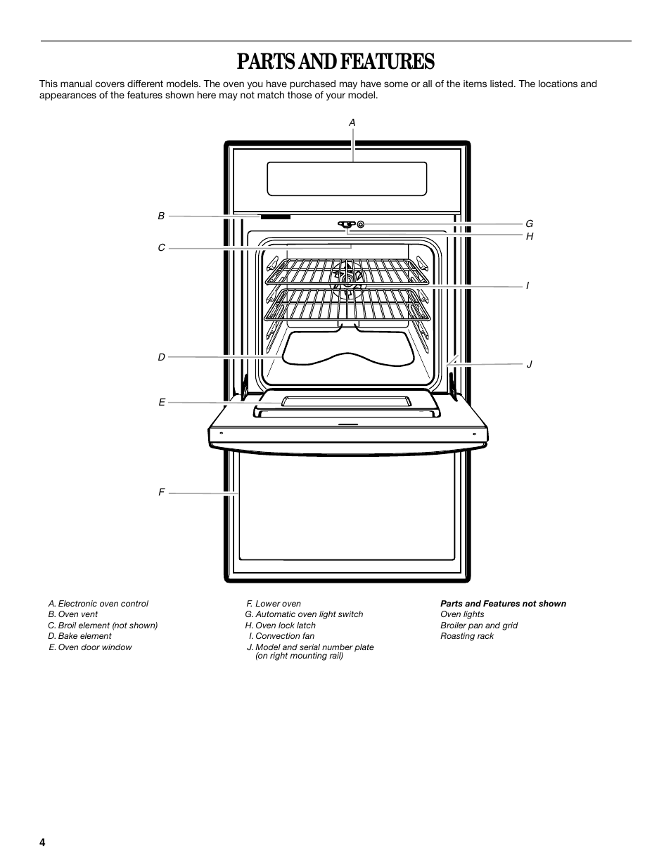 Parts and features | Whirlpool GBD307 User Manual | Page 4 / 16