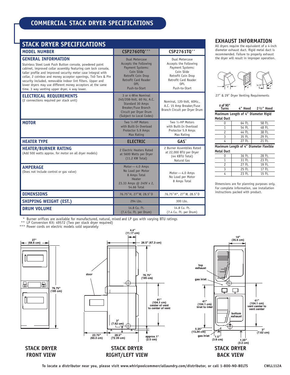 Exhaust information | Whirlpool CSP2760TQ User Manual | Page 2 / 2