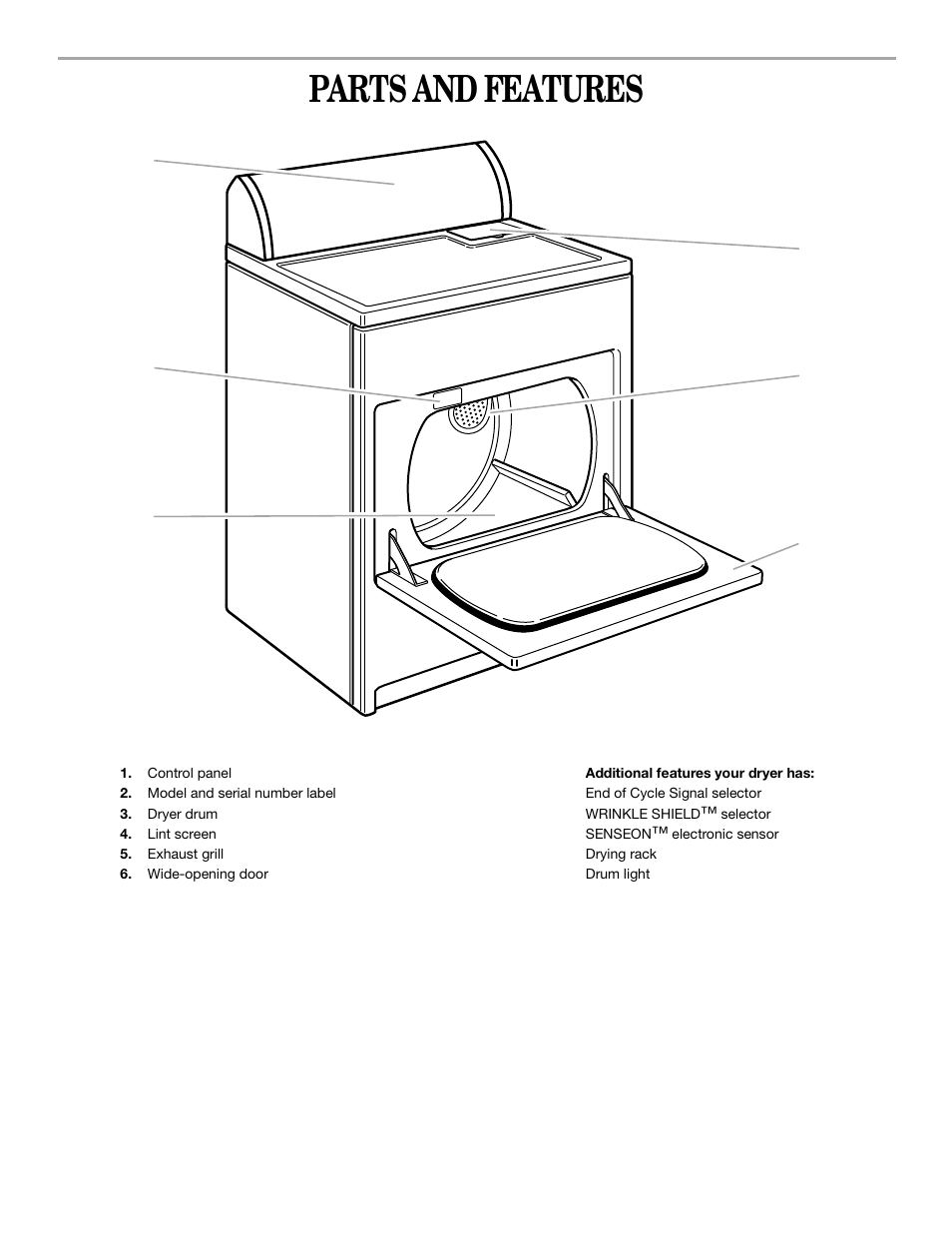 Parts and features | Whirlpool 8314840B User Manual | Page 5 / 15