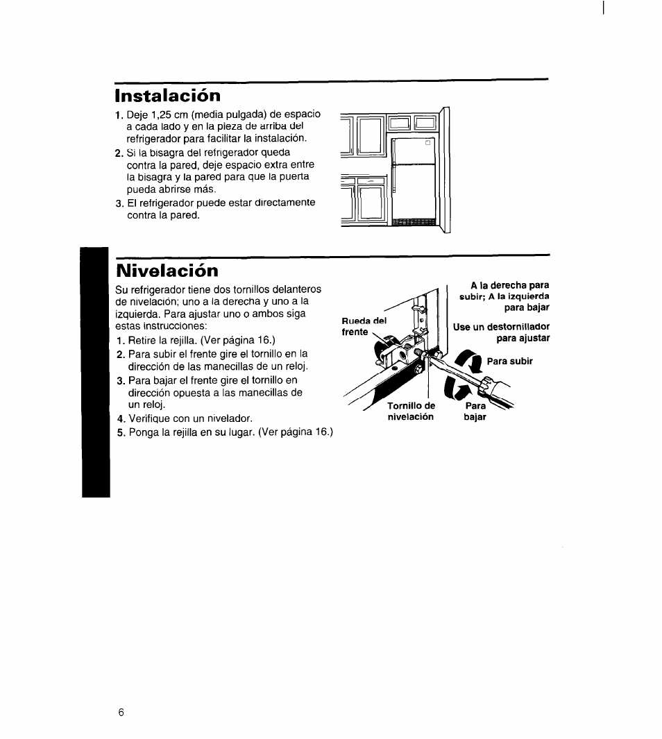 Instalación, Nivelación | Whirlpool 3ET22DKXDN00 User Manual | Page 31 / 51